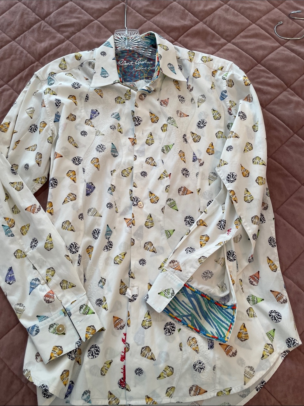 Robert Graham White Long-Sleeve Shirt with Multi-Color Shell Print